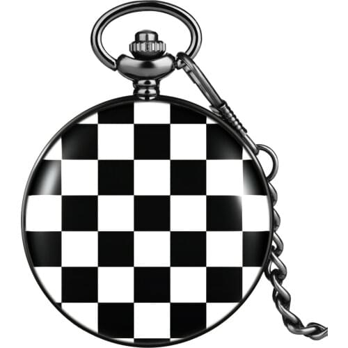 2021Hot Sale Pocket Watch Chic Simplicity Black And White Pattern Unisex Quartz Dial Necklace Pendant Decoration Holiday Gift