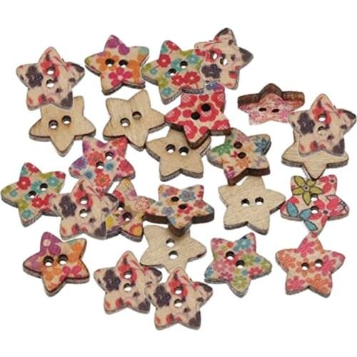 25Pcs Pentagram Star Wooden Buttons Sewing Clothes Button DIY Crafts For Kids Button Painting DIY Handmade 25Mm