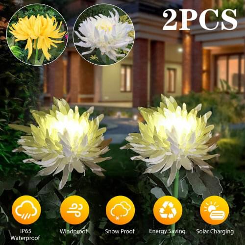 2X Led Solar Light Artificial Chrysanthemum Simulation Flower Outdoor Waterproof Garden Lawn Stakes Lamps Yard Art For Home