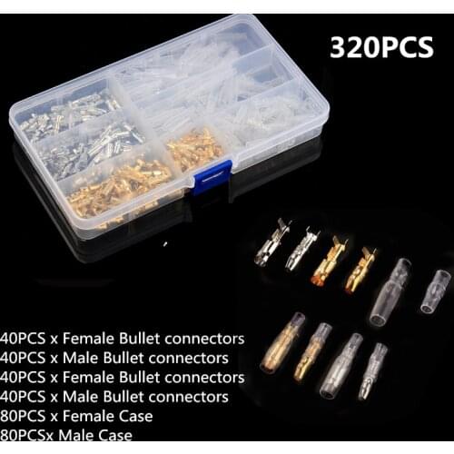 320PCS Car Auto Motorcycle Male & Female Bullet Terminals 4mm Wire Bullet Crimp Connectors Terminal + Insulation Sheath