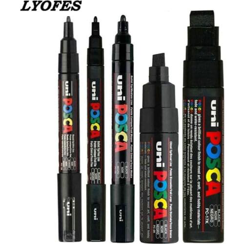 5pcs/set Paint Mixed Marker Pen Pack Black Color 5 POSCA Markers In Various Size PC-1M/3M/5M/8K/17K 1Marker / Size