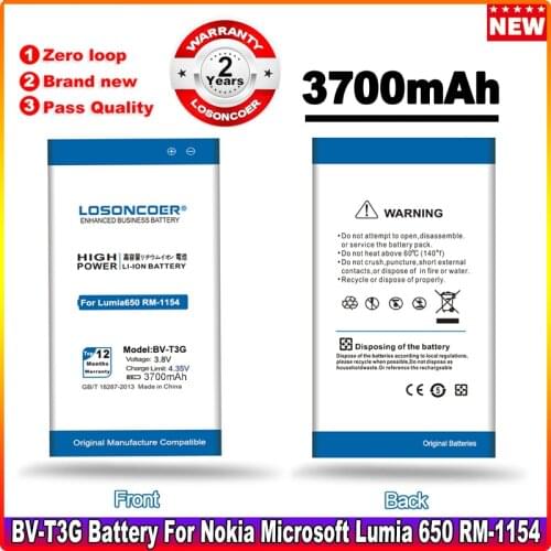 Top LOSONCOER 100% New 3500mAh BV-T3G Battery For Nokia Microsoft Lumia 650 Battery RM-1154 BVT3G