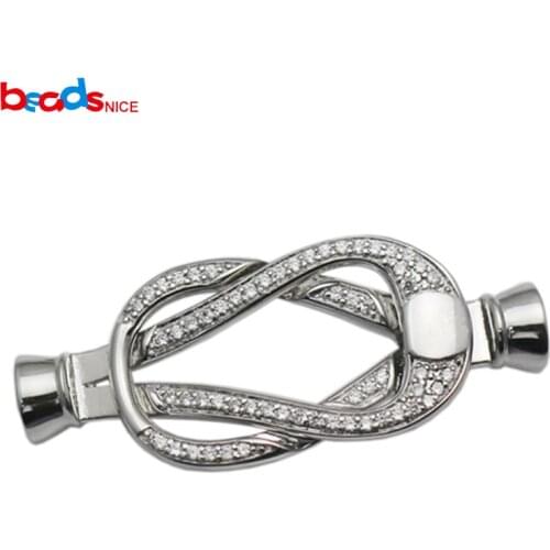 Beadsnice Sterling Silver Clasp Buckle Jewelry Clasp with End Caps CZ Micro Pave Interlocking Clasp for Beading ID35297