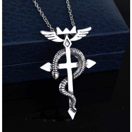 Fullmetal Alchemist Edward Cross Snake Necklace Anime Jewelry Pendants Necklaces