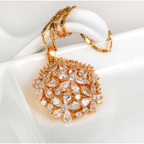 Flower Design Pear and Round Cut CZ Stone Cluster Yellow/White Gold Color Necklaces & Pendant Jewelry for Women Bijoux LN071547