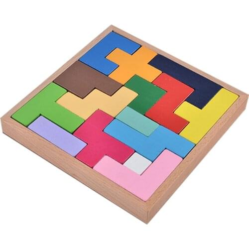 Wooden Blocks Puzzle Brain Teasers Toy Tangram-Jigsaw Intelligence Colorful