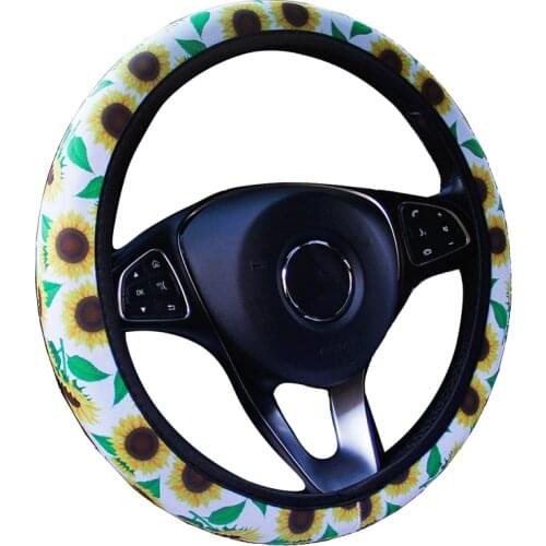 Print Elastic Car Auto Steering Wheel Cover No Inner Ring Wrap For 37-38CM/14.5"-15" M Size Neoprene Hand Bar Protector Stuff