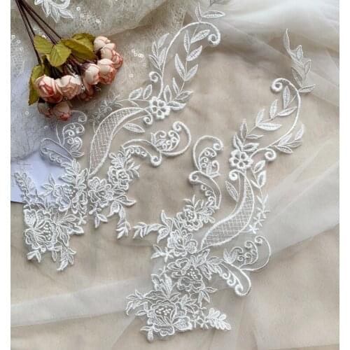 1 Pair Handmade Bridal Veil Lace Applique Venice Embroidered European Style Flower Clothes Accessories Motifs For Wedding Dress