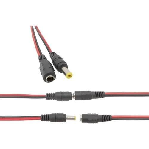 5.5 x 2.1mm DC power tail cable male plug and female jack connector, used for CCTV surveillance camera lighting power adapter