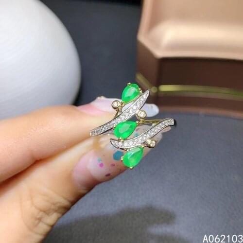KJJEAXCMY fine jewelry 925 sterling silver inlaid natural emerald Womens elegant personality ol style water drop gem ring suppo