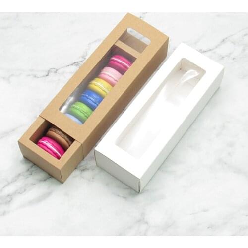 Kraft Paper/Cardboard Bakery Food Pastry Packing Box Macaron Packing Boxes with Clear PVC Window