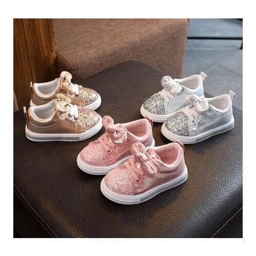 Spring Autumn Girls Shoes Baby Kids Children Casual Sport Shoes With Bow Knot Platform Sneakers Fashion Bling Shoes For Child