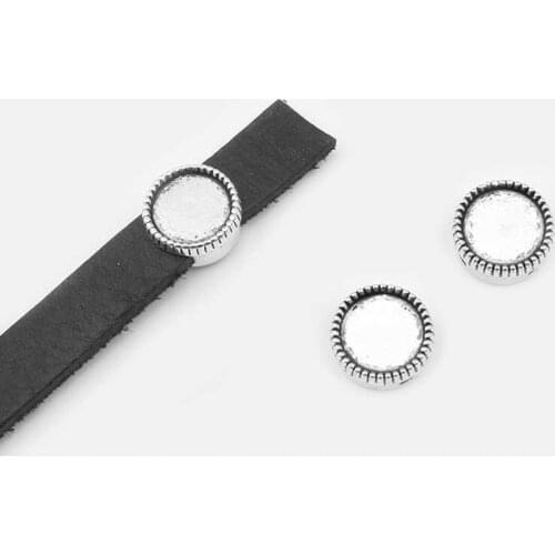 20Pcs Tibetan Silver 10mm 12mm Round Blank Beads Base tray Slider Spacers For 8mm 9mm Leather Cord Bracelet Jewellry DIY Making