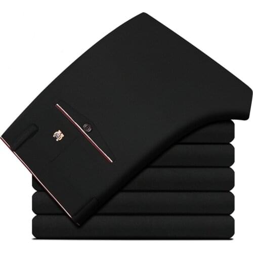 Mens Business Casual Pants Mens Stretch Slim-Fit Straight-Cut Pants Black Suit Pants Trousers