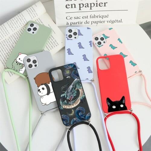 Soft TPU Case For Xiaomi Poco X3 NFC F3 Mi 10T 9T A3 Redmi Note 10 9 8 7 6 Pro Lite 8T 9S 9A 7A Case Necklace Lanyard Rope Cover