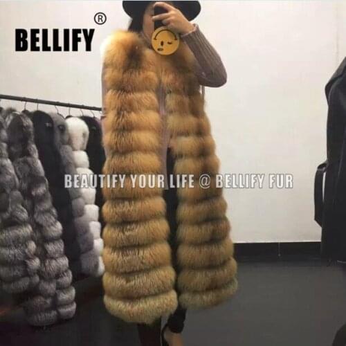 2020 New womens fur vest , high quality 110cm length long waistcoat for women , elegant ladies slim real red fox fur vests