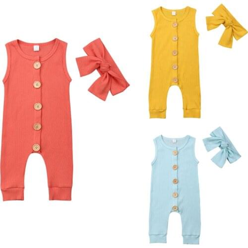 Newborn Infant Babys Toddler Girl Boy Rompers One-piece Outfit Solid Color Button Cotton Romper Jumpsuit Casual Clothes 0-18M