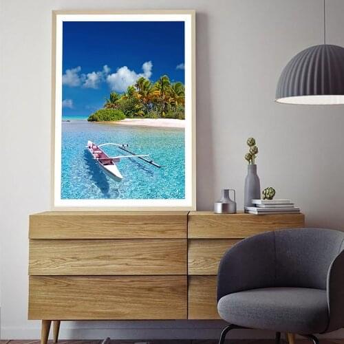 Posters and Prints Design Pink Boat Canvas paintings picture nordic Seascape Wall art pictures for living room