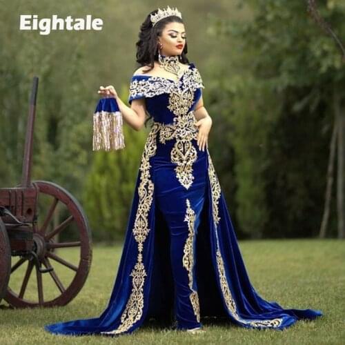 Eightale Evening Dress with Detachable Skirt 3 Pieces Appliques Morocco Kaftan Velvet Mermaid Arabic Caftan Prom Party Dress