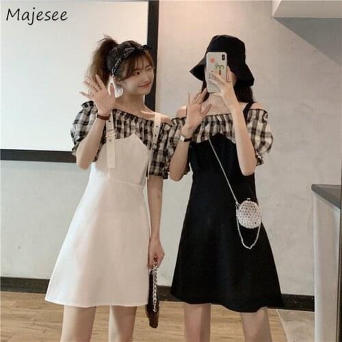 Dress Women Fake-two-piece Lovely Teen Plaid Patchwork Design Streetwear Trendy Retro Girls Clothing Chic Ulzzang College Maiden