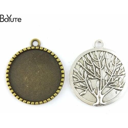 BoYuTe (40 Pieces/Lot) 25MM Cabochon Base 2 Colors Alloy Life Tree Pattern Blank Metal Setting Pendant Trays Diy Jewelry Making