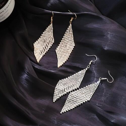 Luxury Shining Crystal Diamante Long Tassel Earrings Big Drop Dangle Wedding Bridal Big Earrings Women Jewelry Party