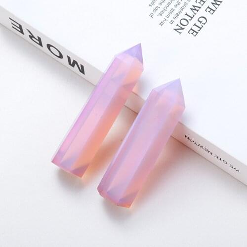 Reiki Pink Opal Synthetic Hexagonal Point Quartz Crystal Column Crystal Magic Wand Heling Quartz Ornament Gemstone Home Decor