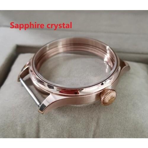 Sapphire crystal 44MM 316L stainless steel watch case plating 18K Rose gold fit 6497/6498 Mechanical Hand Wind movement BK39-21