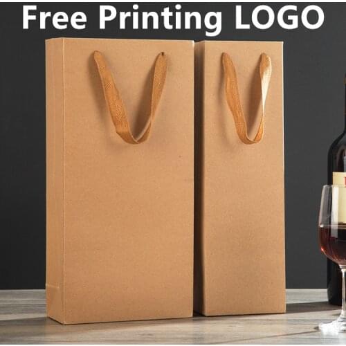 Red Wine Bag 100PCS/LOT Free Printing LOGO Design Kraft Color Paper Bag Gift Bag Hot Stamping Silk-screen Printing
