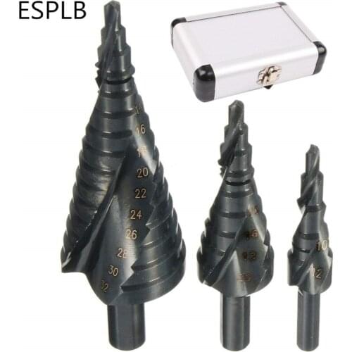 ESPLB 3pcs HSS Cobalt Step Drills Bit 4-32MM High Speed Steel Nitrogen Spiral Triangle Shank Drill Bit Set for Metal Cone