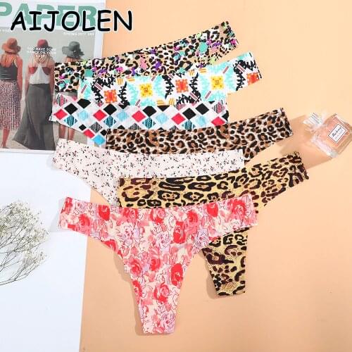 AIJOLEN Oversized Leopard Print Thong and G String Ice Silk Seamless Womens Panties Sexy Printed Underpants Low Waist Underwear