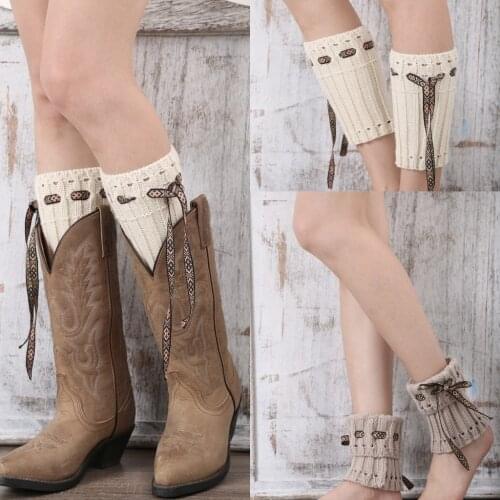 Knitted Leg Warmers for Women Crochet Lace Rope Boot Cuffs Ivory Leg Warmer Woman Boho Boots Socks Lady Winter Boot Toppers