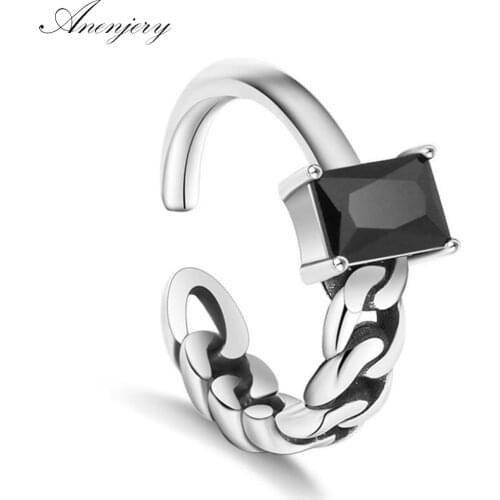 ANENJERY 925 Sterling Silver Tricolor Opening Rings Zircon Irregular Twisted Chain Model Thai Silver Ring For Women bague S-R125