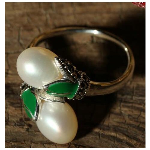 Pure silver jewelry LAOYINJIANG handmade thai silver enamel pearl vintage Women ring FREE SHIPPING