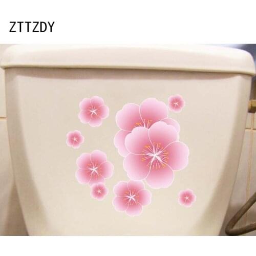 ZTTZDY 21.3*20CM Spring Pink Flower Toilet Decor Sticker Modern Art Home Wall Decals T2-0331