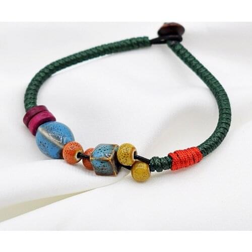 1PC Retro National Storm Simia Small Fresh Literary And Artistic Ornaments Ceramic Weaving Student Bracelet Female