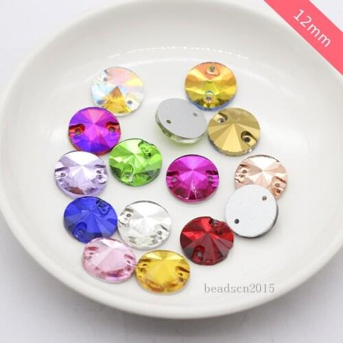 48p 12mm color round rivoli flatback crystal glass 2-Hole stone sew on rhinestone jewels headwear bag shoes Clothing accessories