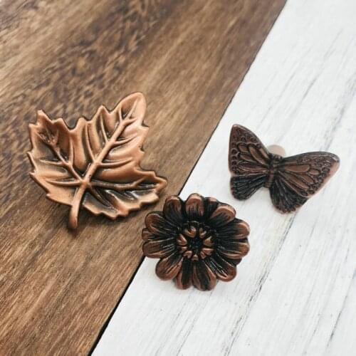 8Pcs Maple Leaf Antique Brass Finish Collections Ancient European Style Garden Cabinet handle Cabinet Knob Door Pull Handles