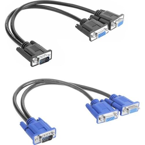 VGA Splitter Cable Computer to Dual 2 Monitor Adapter Y Splitter Male to Female VGA Wire Cord for PC Laptop