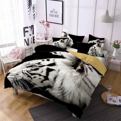 Black and White Bedding Set Queen King Size Animal Tiger Duvet Cover Kids 150 Bed Set Luxury Nordic Home Custom Bed Quilt Cover
