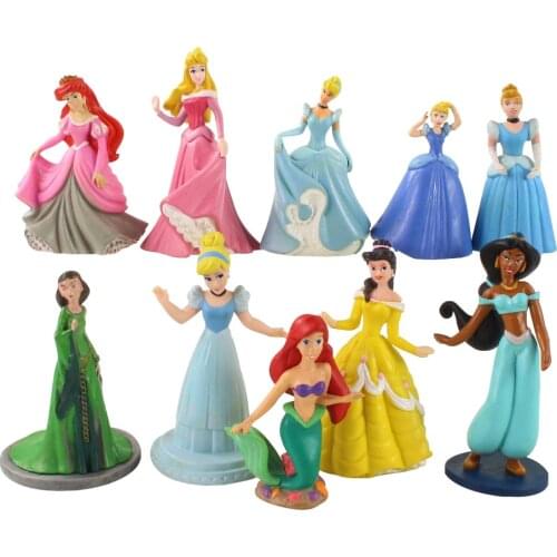 6-9cm 10pcs/Lot Mermaid Sleeping Beauty Jasmine Cinderella Prrincess Ariel Alice Pvc Action Figure Toys Model Doll