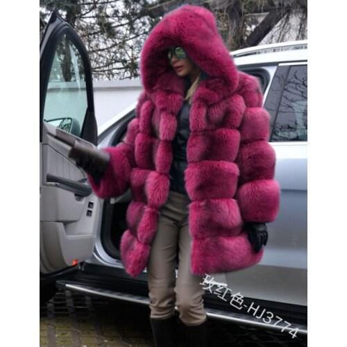 Elegant Faux Fox Fur Coat Women Winter Fashion Medium Long Artifical Fox Fur Coat Lady Warm Fake Fox Fur Coats Female