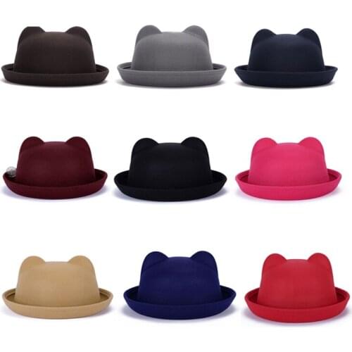 Cute animal cat ears Fedoras wool felt hat cap soft warm Parent-child dome caps headgear chapeau for women children GH-35