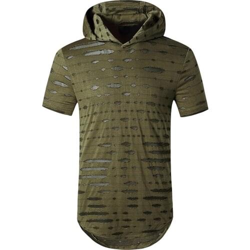 Green T Shirt Men Workout Casual Muscle T Shirts Mens Hooded Oversized Hip Hop Tee Shirt Summer Harajuku High Street Tops