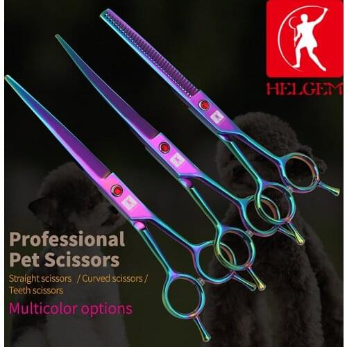 HELGEM 7.0 Inch Pet Grooming Scissors Cutting Thinning Curved Shears Set For Dogs/Cats Animals Groomer Tools