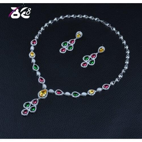 Be 8 New Arrival Water Drop Shape AAA+ CZ Wedding Jewelry Sets Women Necklaces Pendant Drop Earrings Parure Bijoux Femme S371