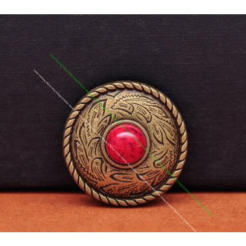 10X Retro Sturdy Brass Prairie Dust Rope Side Leathercraft Horse Saddle Tack Belt Decor Red Turquoise Concho 1" Screwback