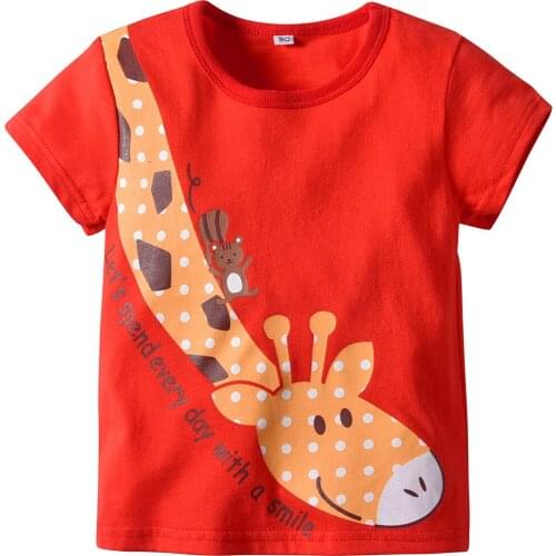 OKLADY 2019 Summer Girls Boys Short Sleeve TShirts Cartoon Giraffe Print T Shirt Cotton Kids Boys Girls Tops Red Kids Clothing