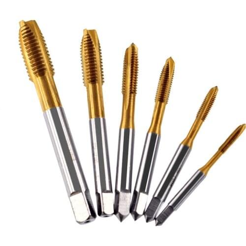 1 piece set M2 / M2.5 / M3 / M3.5 / M4 / M5 / M6 titanium-coated metric coarse thread tap HSS straight groove machine tap