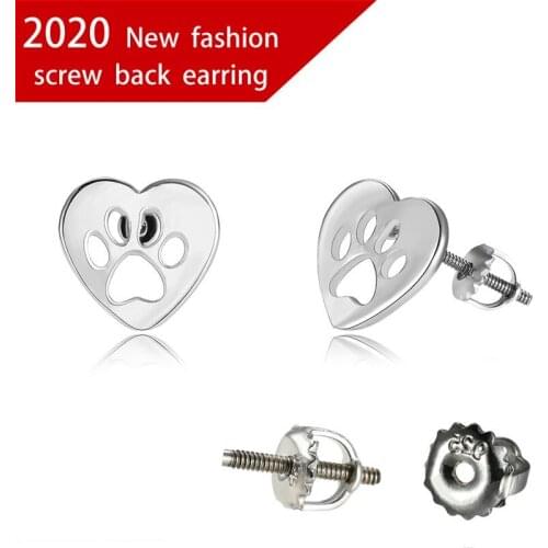 Cute Female Hollow Dog Paw Earrings Charm Silver Color Love Wedding Earrings Simple Spiral Small Stud Earrings For Women
